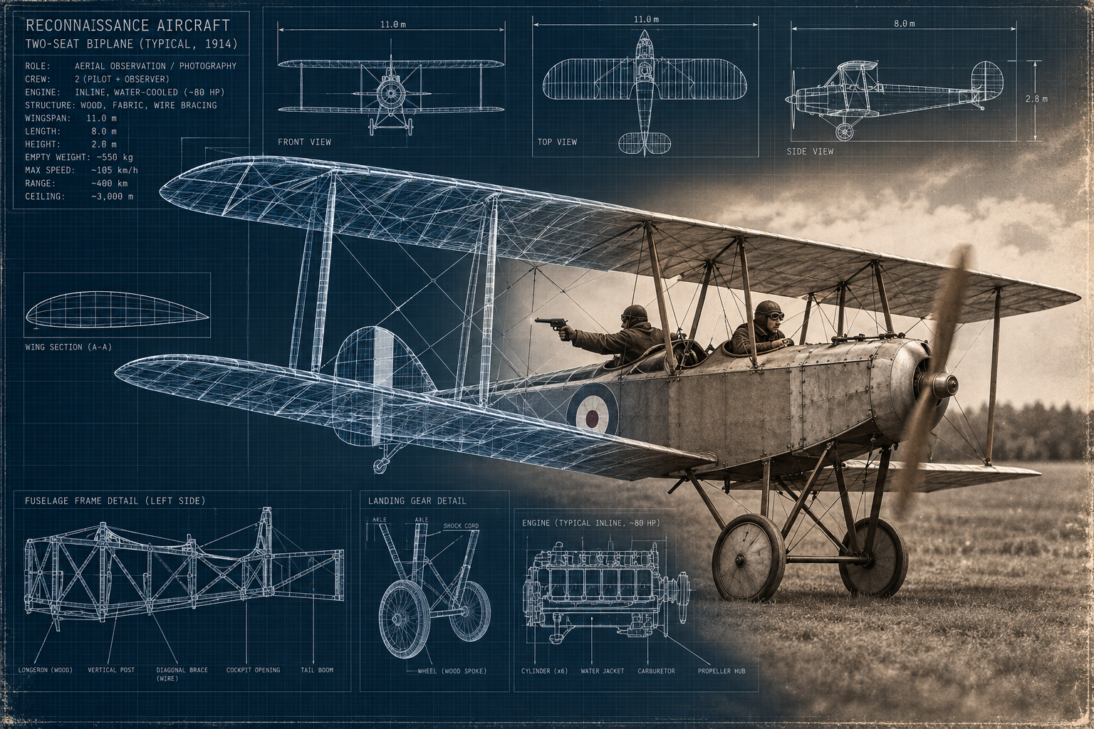 Two-seat reconnaissance biplane, 1914